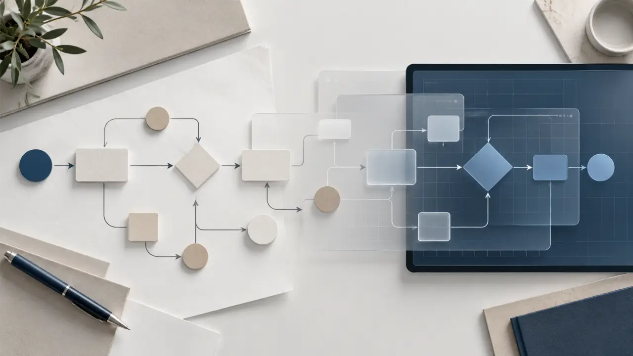 Équipe dirigeante analysant les processus d'une entreprise avant un projet de digitalisation