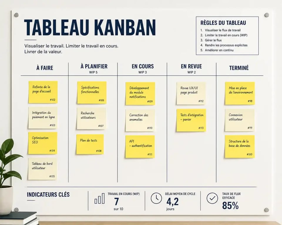 Exemple de tableau Kanban pour une formation en management visuel