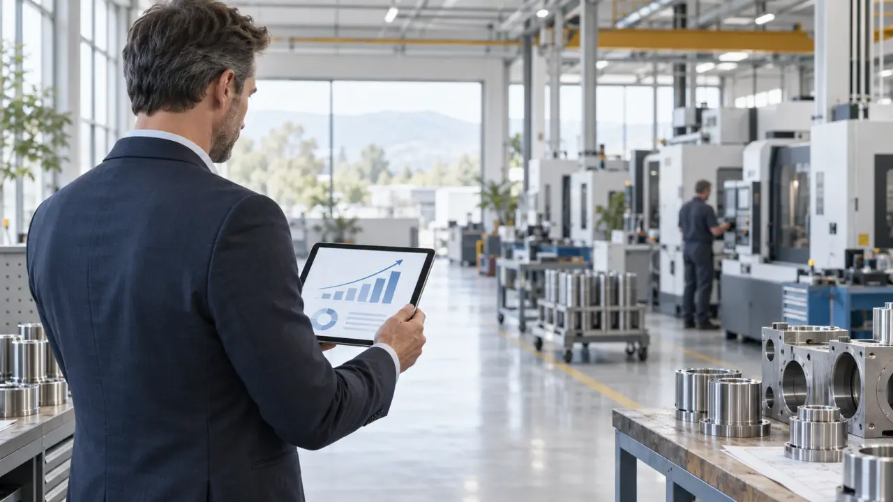 Équipe dirigeante analysant la performance financière d'une PME industrielle