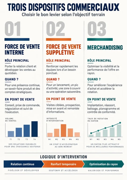 Infographie comparative sur le rôle d’une agence de force de vente supplétive